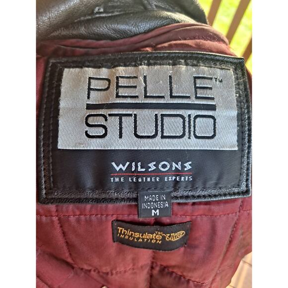 MENS PELLE STUDIO THINSULATE INSULATION SIZE Medium LEATHER BLACK JACKET WILSONS - Picture 3 of 5